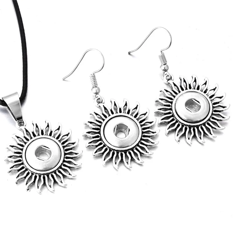 

New Snap Jewelry Mini 12MM Metal Snap Button Earring Pendant Necklaces Set For Women DIY Accessories ZJ009