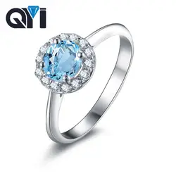 QYI Цветной камни Природный Голубой топаз модные однотонные 925 пробы серебро Gemstone Обручение кольца ювелирных украшений для Для женщин