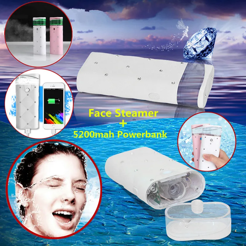 Luxury Nano Mini Facial font b Steamer b font Humidifier 5200mah Mobile Powerbank USB Rechargeable font