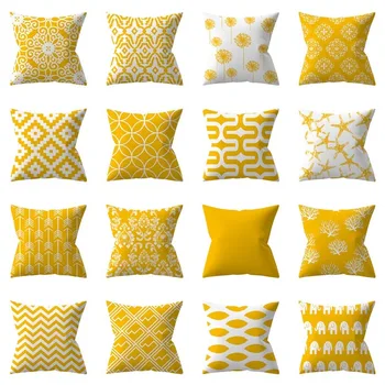 

Nordic simple geometric polyester printing pillow covers yellow living room sofa pillowcase car office lumbar cushion cover