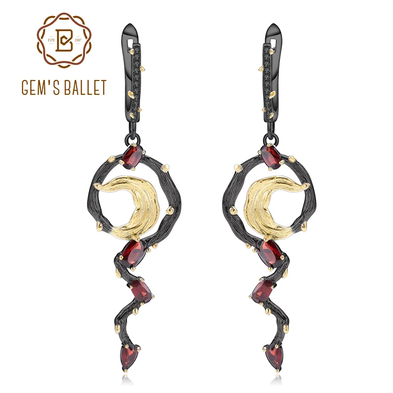 

GEM'S BALLET 3.03Ct Natural Red Garnet Handmade Statement Vintage Drop Earrings For Women 100% 925 Sterling Silver Fine Jewelry