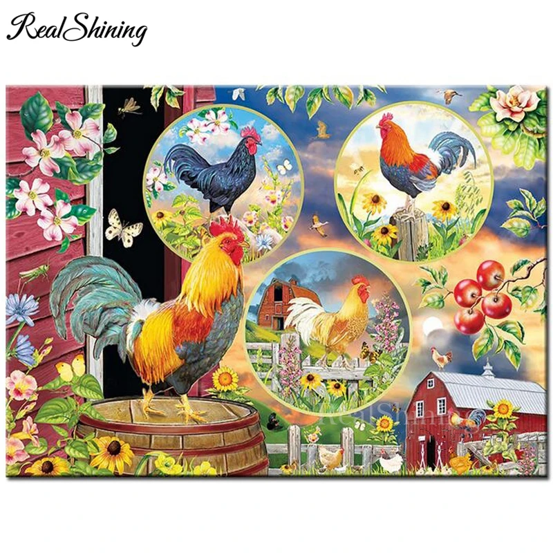 

5d DIY Diamond Embroidery Rooster Full square round Diamond Painting Cross Stitch Chicken Farm Diamond Mosaic 3d picture FS6142
