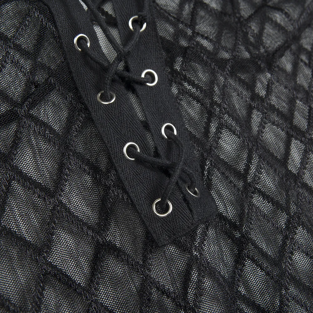 Сексуальная See Through Mesh Для женщин на шнуровке боди Топы комбинезон с v образным