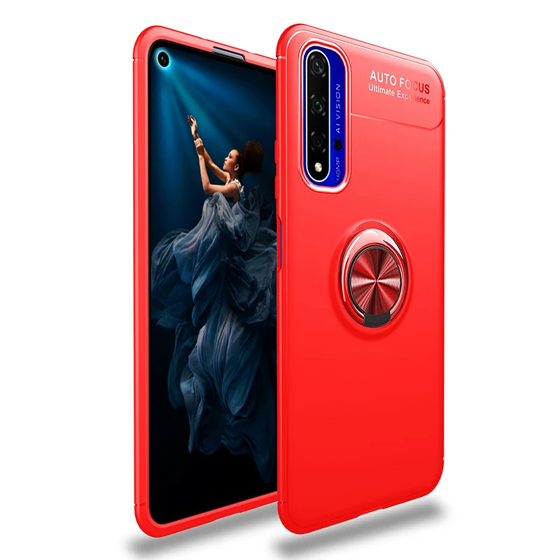 MAKAVO для huawei Nova 5T чехол с кольцом-держателем Мягкий силиконовый матовый чехол для телефона huawei Nova 5T - Цвет: Красный