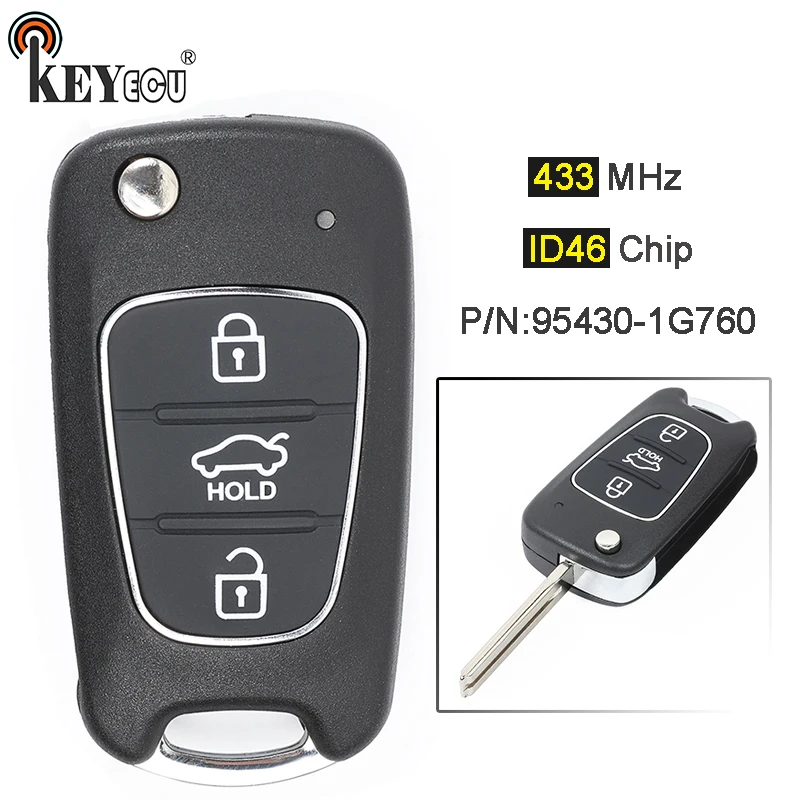 KEYECU 433 МГц чип ID46 P/N: 95430 1G760 обновленный Складной флип накопитель с 3 кнопками для Kia