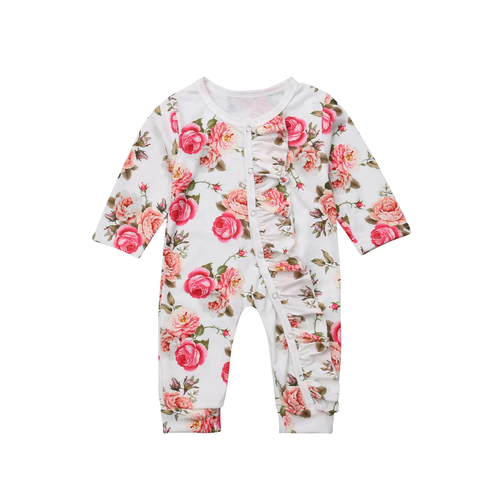 Одежда для маленьких девочек с цветочным рисунком Детские ползунки комбинезоны с длинными рукавами Повседневный костюм для подвижных игр, Одежда для новорожденных, комплект одежды для детей от 0 до 24 месяцев