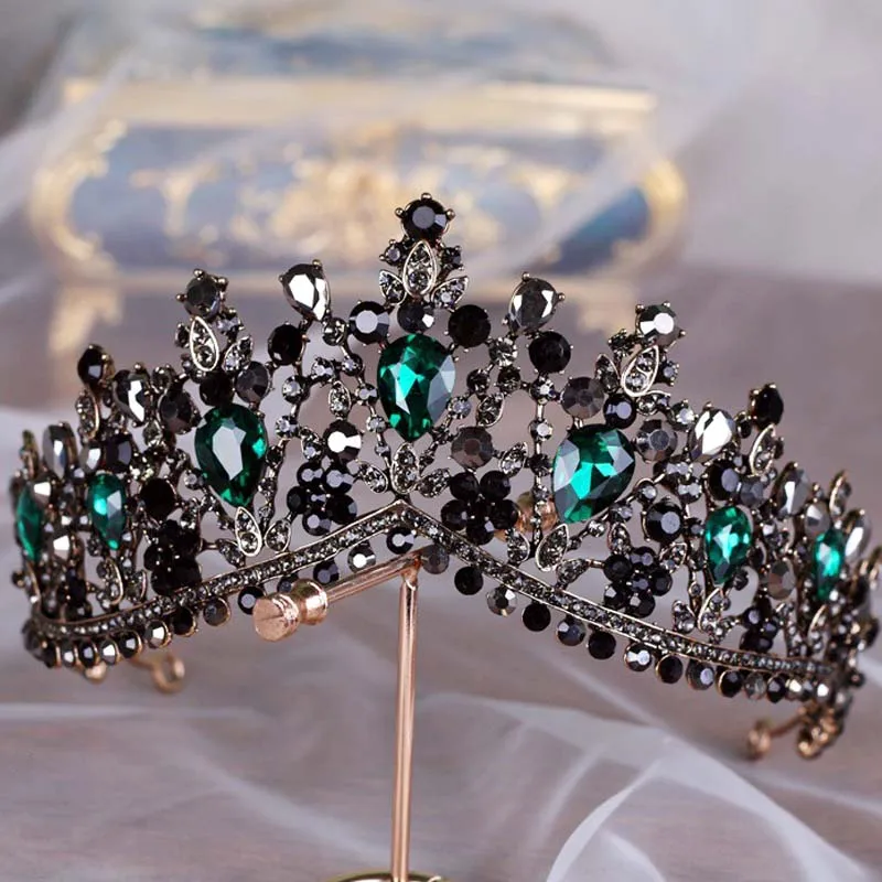 

Vintage Baroque Black Rhinestone Crystal Bride Crown and Tiara Bridal Diadem Headpiece Wedding Hair Accessories Jewelry JL