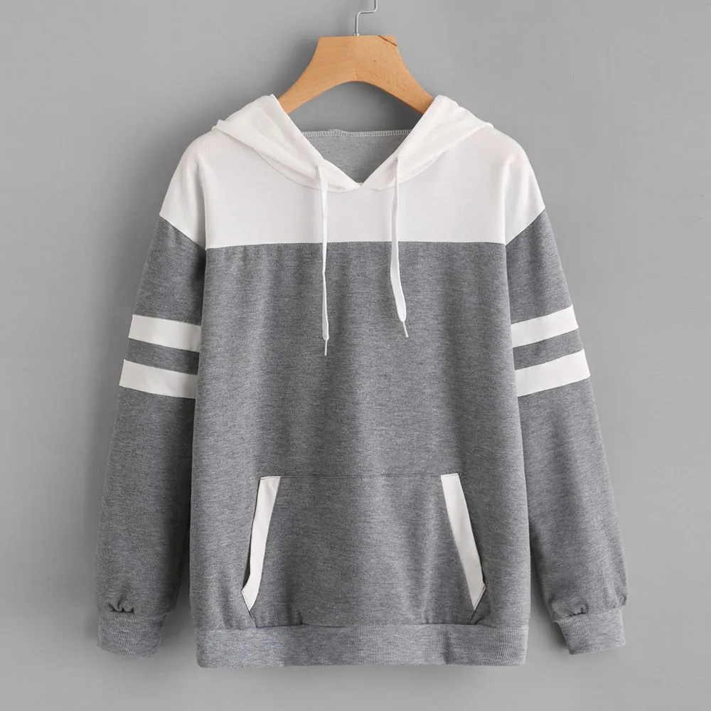 Womens Fashion White&Gray Hoodie Sweatshirt Hooded Pullover Tops 100% ...