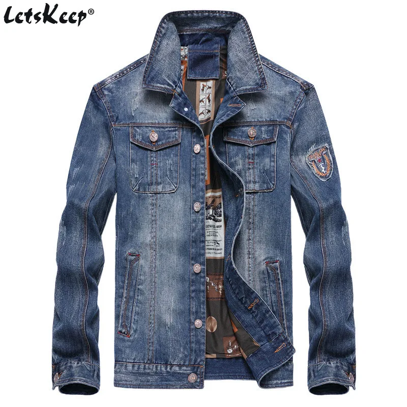Джинсовая куртка LetsKeep 2x L 7XL мужские джинсы винтажная осенняя с отложным
