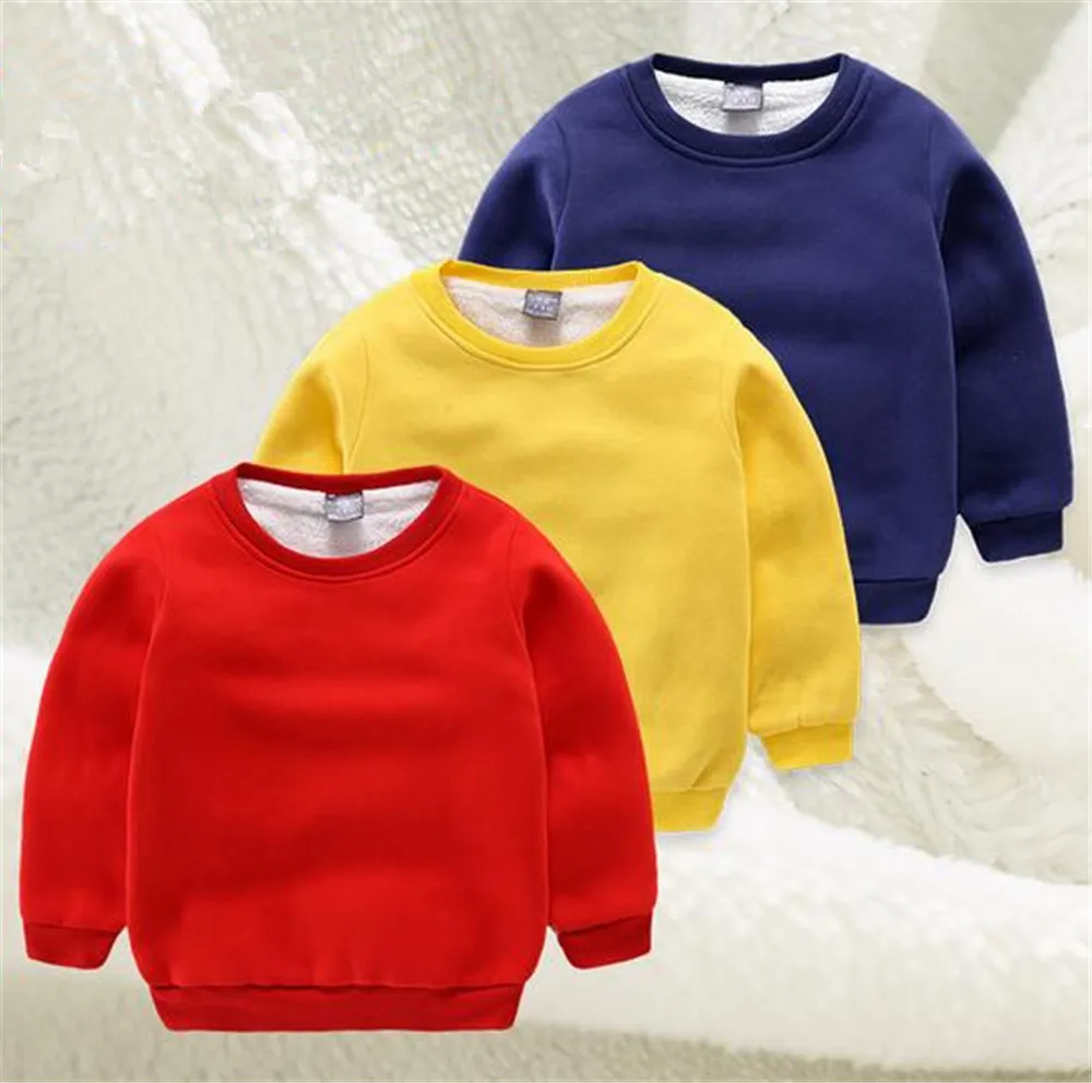 

Brand Winter Children's Sweater Baby Boys Jacket Girls Hoodies Round Collar Fleece Kids Pure Color Coat Unisex Outwear Coat