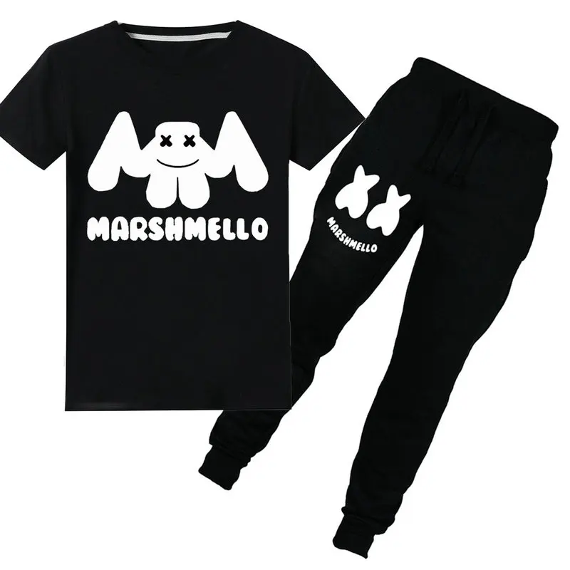 

Kids Clothes Boys Summer Clothes Cartoon print Marshmello DJ Music Clothing Baby Girls Short-sleeved T-shirt+pants set 6-14 Year