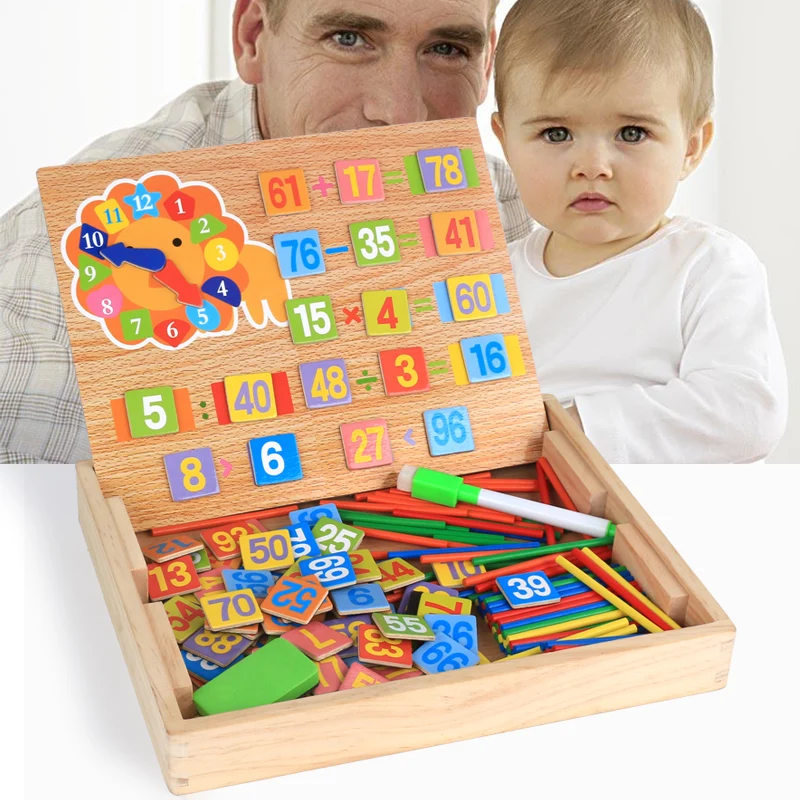 

Free shipping Wooden Children spell digital alarm clock box, Digital operation magnetic alarm clock toys, Baby Educational toys