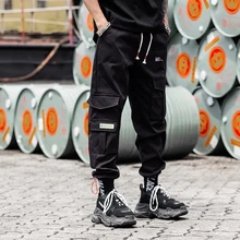 Мужской кошелек брюки карго шнурок хип хоп свободные серые черные брюки грузовика уличная мешковатые брюки Hombre