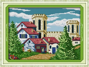 

Castle patterns Cross Stitch Kits canvas Printed pattern Building Embroidery Needlework DMC Fairy tale Easy Cross-stitch set DIY