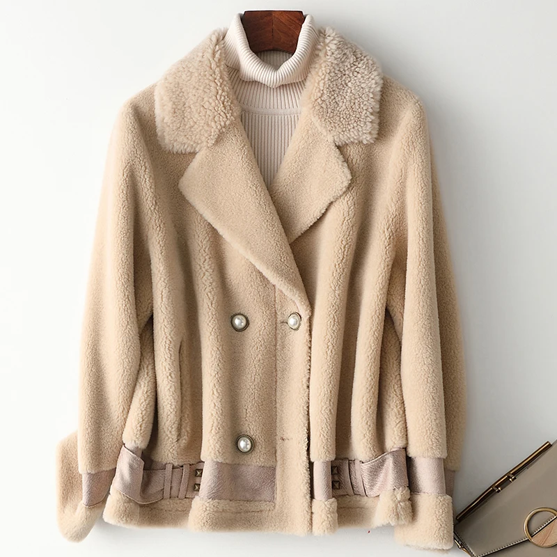 

Real Fur Coat Women Autumn Winter Sheep Fur Jacket Korean Solid Warm Woolen Coat Abrigos Mujer Invierno 2019 Ydf902 YY537