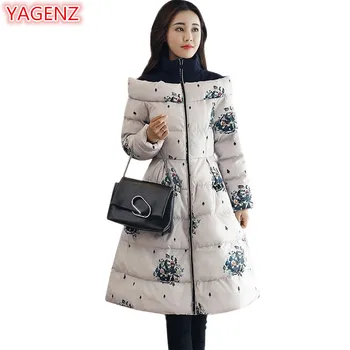 

YAGENZ Top quality Women clothing Winter Jacket Women Parkas Coat Long section Fashion Printing Large size Women Cotton Coat 696