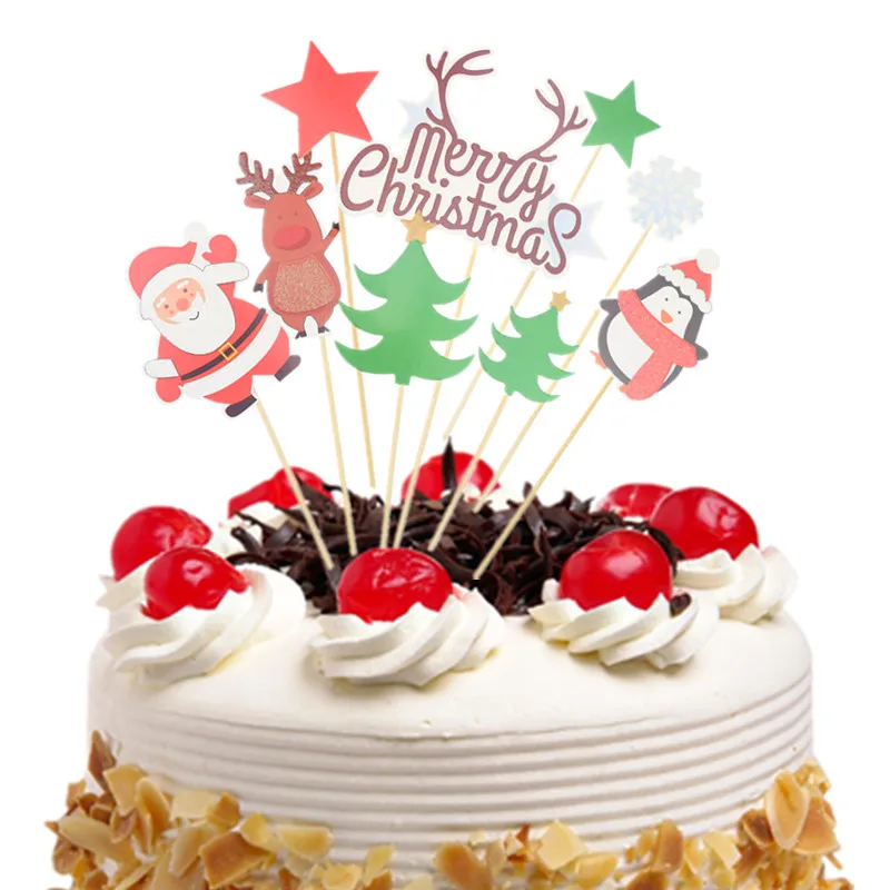 

Cake Topper Flags Christmas Penguin Elk Santa Claus Kids Happy Birthday Cupcake Cake Topper Wedding Party Baby Shower Baking DIY