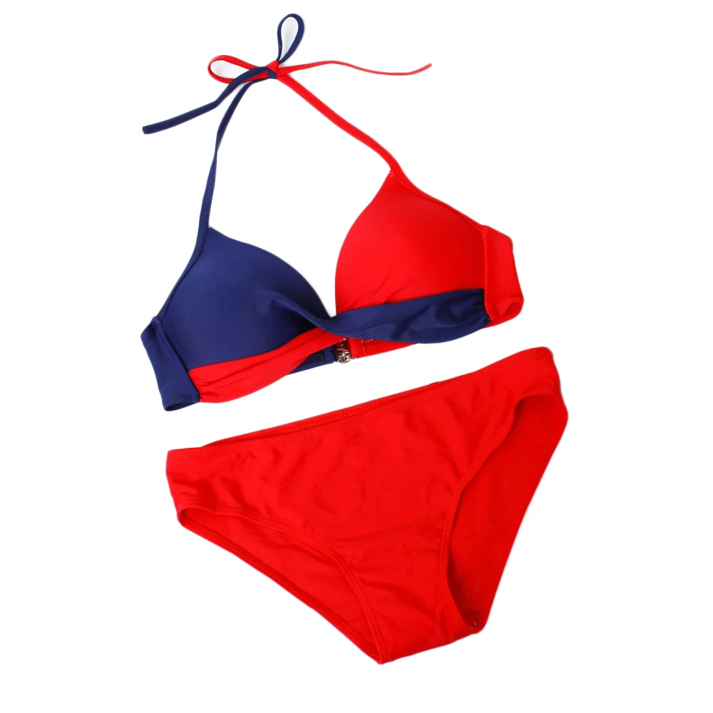 

Push-up UnPadded Bra Bikinis 2019 New Summer Sexy Front Cross Patchwork Swimsuit Splice Swimming Suit For Women
