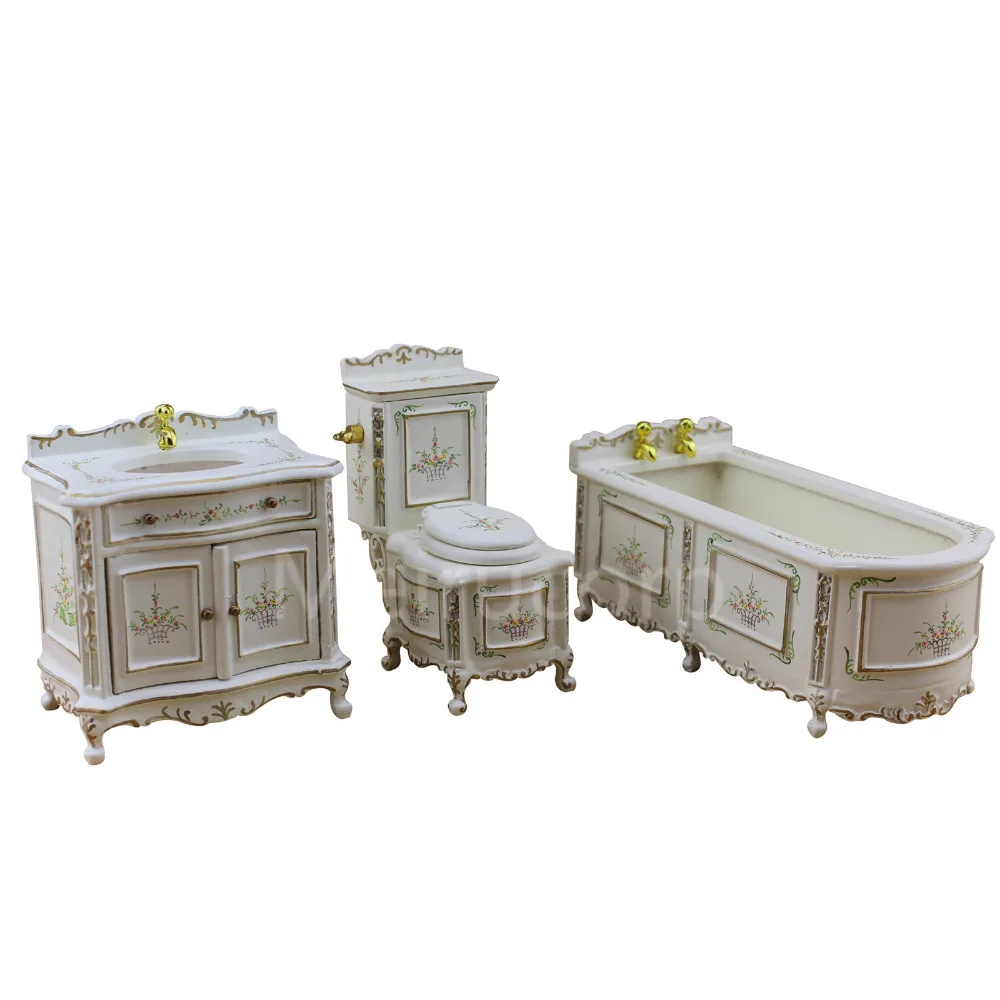

DOLLHOUSE FINE 1/12 SCALE MINIATURE FURNITURE WELL MADE HAND CARVED BATHROOM SET
