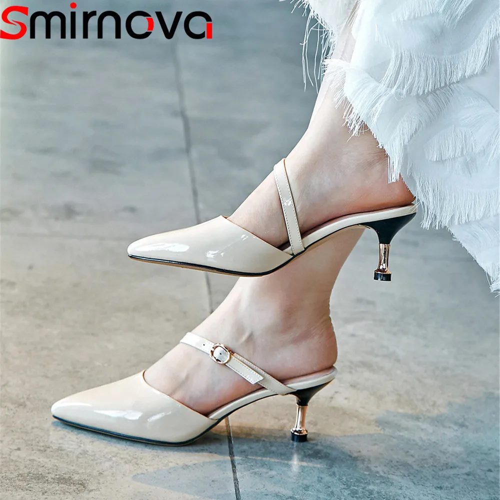 

Smirnova fashion genuine leather shoes women thin heel buckle elegant prom shoes sandals women high heels shoes