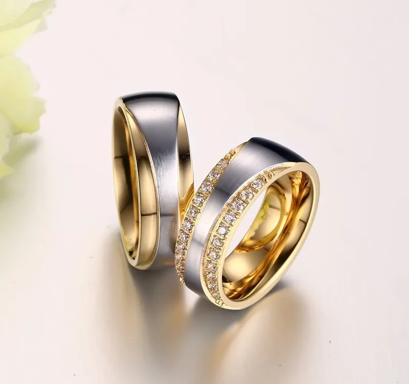 Пара Кольца для мужчин и женщин золотого цвета из нержавеющей стали кольцо обещание любимого Дня Святого Валентина подарок Белый позолоченный браслет