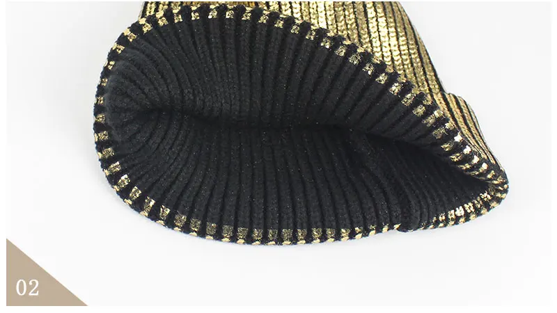 Девушки Bronzing Золото и серебро с шапки из искусственного меха помпоном hat для Для женщин зимние Вязание теплые Шапки женский Skullies шапочки