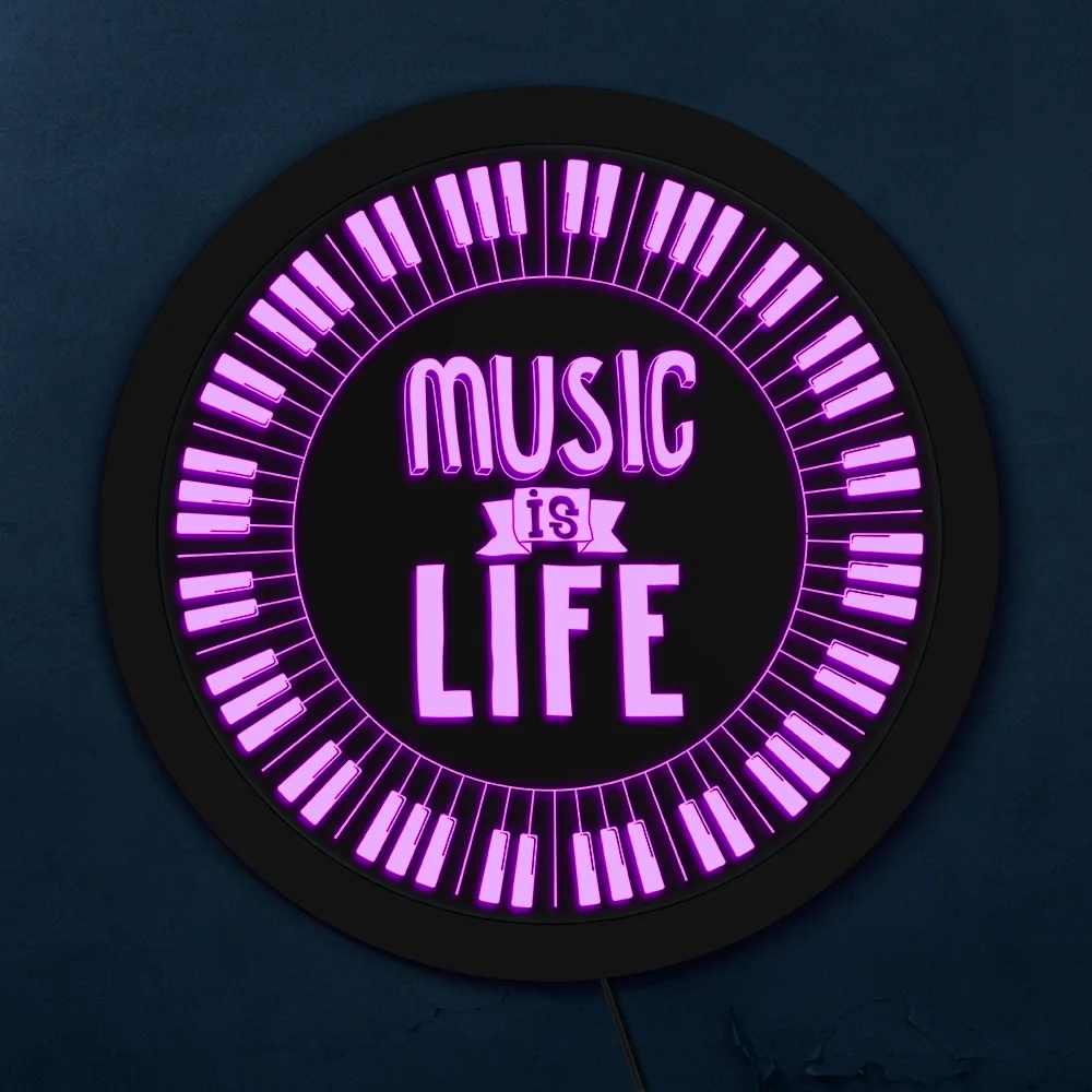 Клавиатура для пианино Music Is Life круглая светодиодная неоновая вывеска клавиатура