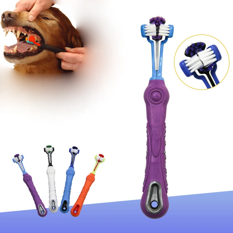 

Three Sided Pet Toothbrush Dog Brush Addition Bad Breath Tartar Teeth Care Dog Cat Cleaning Mouth grooming supply Hot Selling