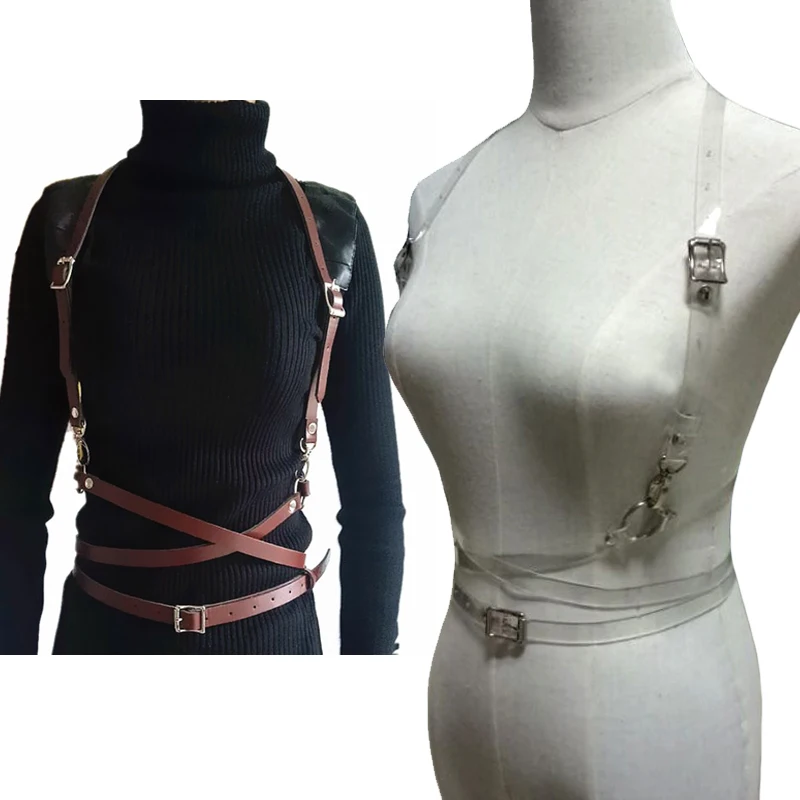

Women sexy Punk Manual Clear Skinning leather Harness belt Body Binding O Round Harjuku Chest garter belt accessories