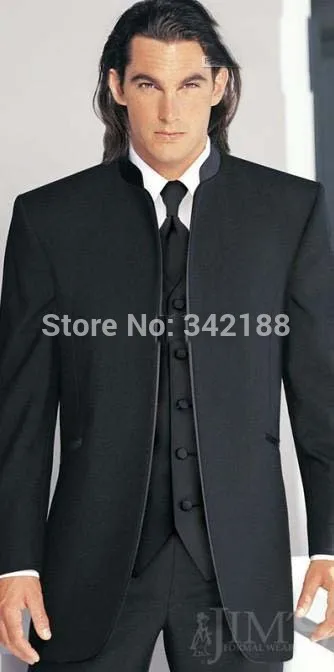 FREE SHIPPING!!New Custom Made Black Stand Collar Groom Tuxedos/Best Man Wedding Groomsman Men Wedding Suits/Bridegroom tuxedos free shipping custom made handsome one button red groom tuxedos notch lapel best man groomsman men wedding suits bridegroom suit