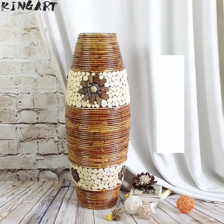 Chinese Large Bamboo Floor Vase Big Living Room Decorative Floor Vase Home Art & Craft Flower Pot Woven Retro Antique Finish