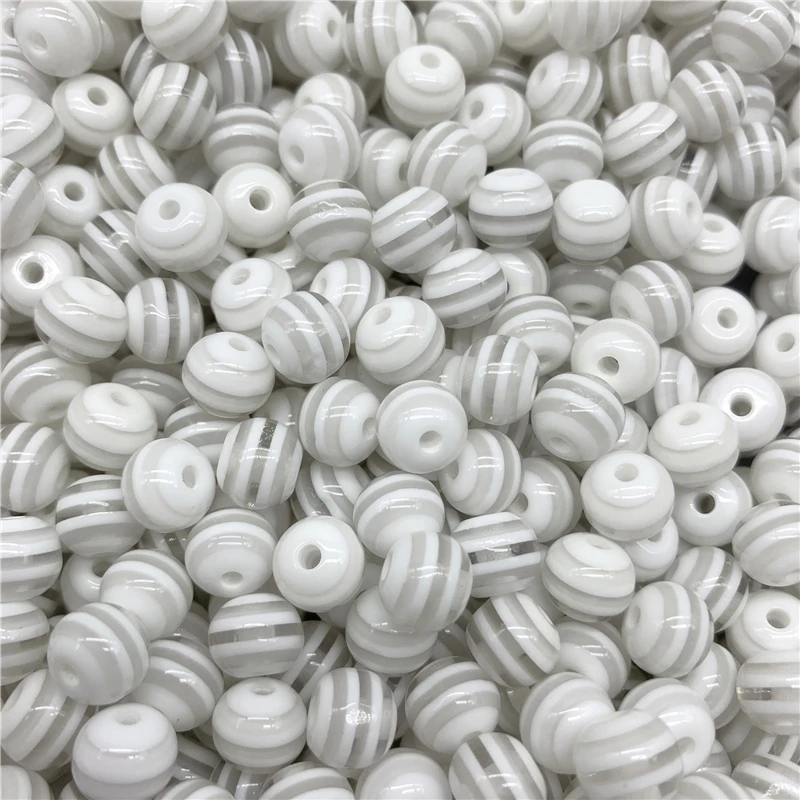 Spacer Beads 6mm 8mm 10mm Resin Spacer Beads Round Stripe For Jewelry Making DIY Bracelet Necklace Accessories