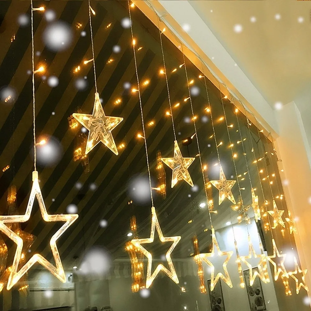 

220V 12pcs Star LED Curtain light Fairy String Lights Pentagram for Christmas Wedding Birthday light Party Decoration Lighting