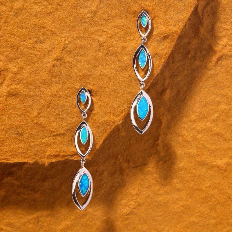 CiNily бело-голубые огненные серьги в виде капель с опалом посеребренные длинные висячие серьги с камнем BOHO летние ювелирные изделия для женщин
