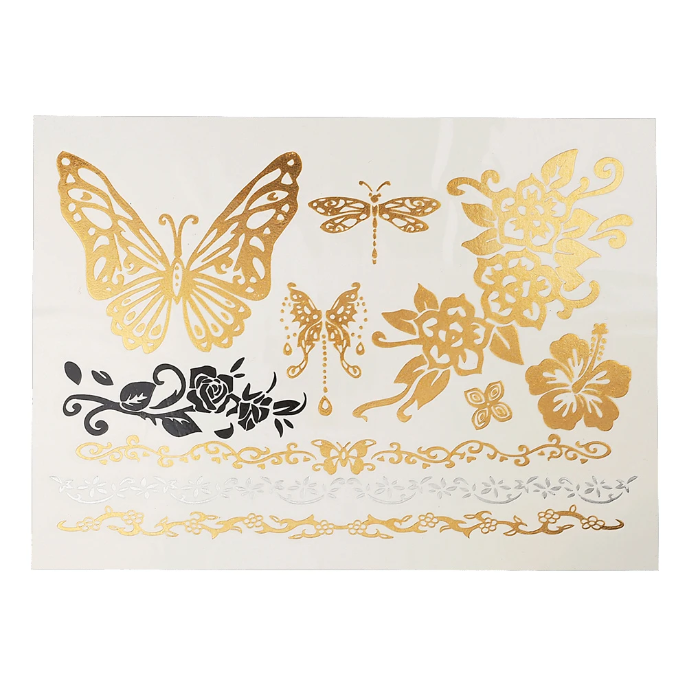 6 Pieces Metallic Tattoo Temporary Sticker Women DIY Body Art Dragon Elephant Design Water Transfer Metallic Tattoo Fake Sticker (4)