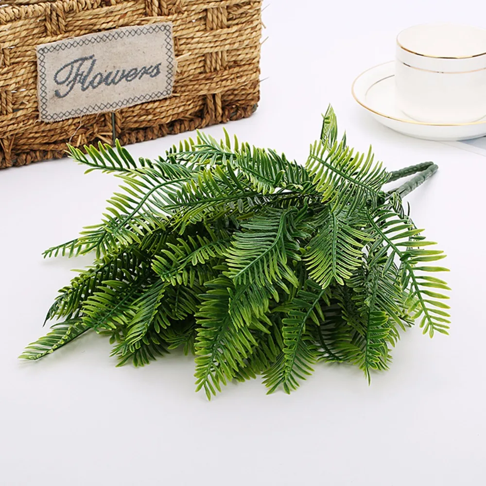 Description Picture 3 of item1pc Artificial Flowers with Leaf Green Grass Plastic Plants Fake Leaf Foliage Bush for Home Wedding Decoration Party Supplies