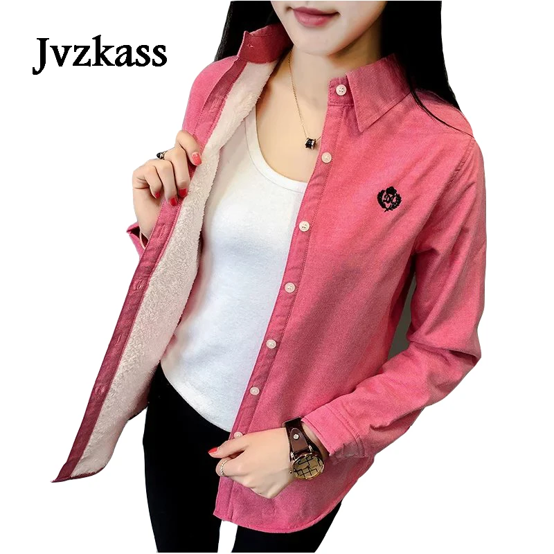 

Jvzkass 2019 new women's autumn and winter new version plus velvet warm long-sleeved shirt women's thickening plus cotton shirt Z247