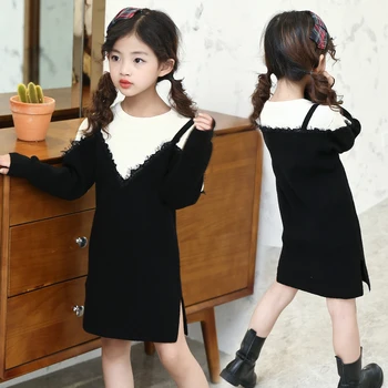 

JMFFY Autumn New Princess Girls Sweater Dress Kids Cotton Children Clothing 2019 Girl Sweaters Knitted O-Neck 6-15T Long Sleeve
