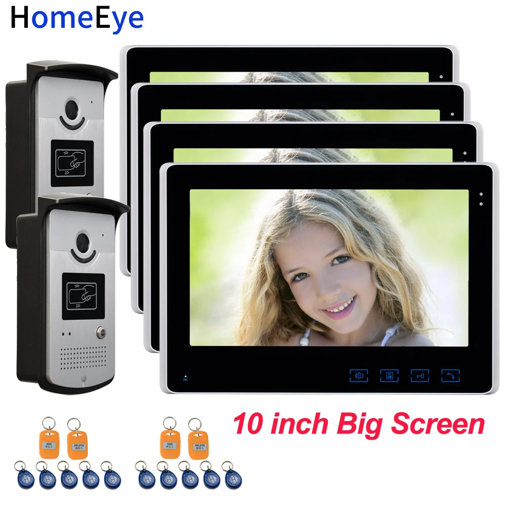 Video Door Phone Video Intercom Home Access Control System 10'' Big Screen+RFID Card Reader 1200TVL Waterproof Touch Button OSD