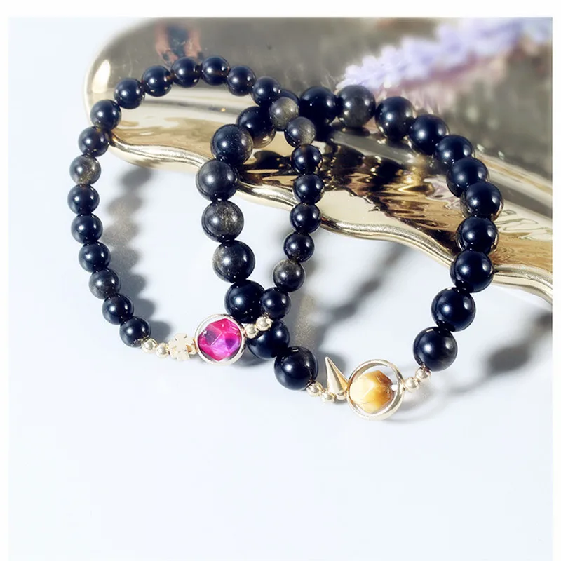 

Dropship Obsidian Women Men's Bracelets Bangles Natural Tiger Eyes stone beads Magnet Lovers' Bracelet Diy Gift Jewelry