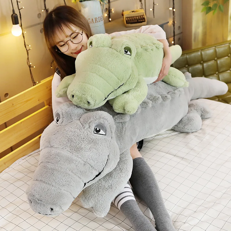 

ideal companion for children cuddly hug-gable fluffy stuffed wild animal grey and green giant crocodile plush toys