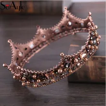 SoAyle великолепный хрустальный свадебный аксессуар для невесты головной убор тиара корона жемчуг роскошный темно-золотой круглый аксессуары для волос