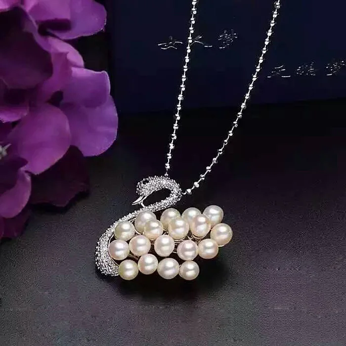 

Eternal wedding Women Gift word 925 Sterling silver real Swan natural pearl brooch brooch send long sweater dual chain multicolo