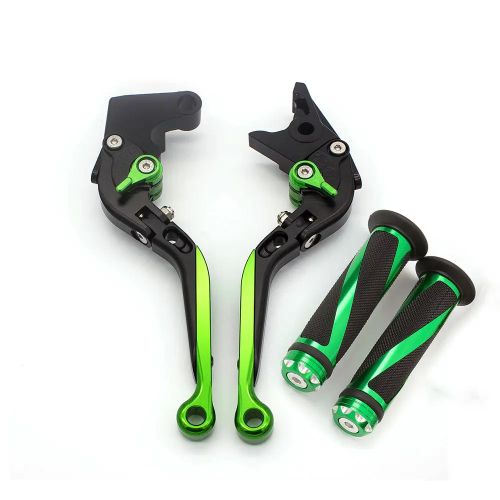 For Honda CBR125 CBR 125 2004- Aluminum Adjustable Folding Extendable Motorcycle Brake Clutch Levers& Handle Grips Set - Цвет: Green Lever-Grip