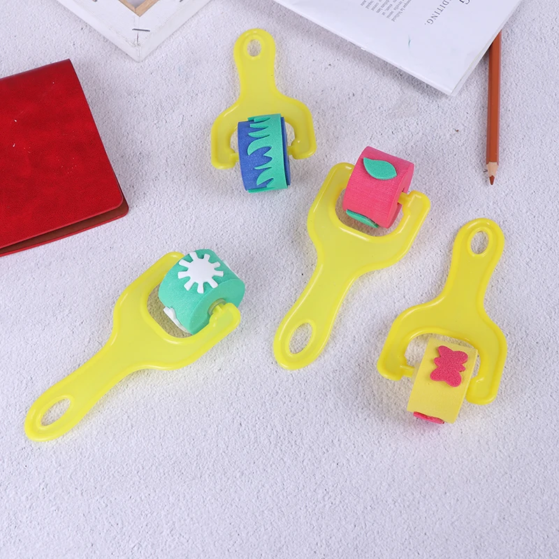 

4Pcs/set Sponge Brush Roller Pattern Plastic Handle Paint Brushes Children Kids DIY Graffiti Painting Drawing Tools Stationery