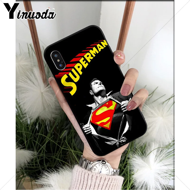 Yinuoda DC hero Супермен Силиконовый мягкий ТПУ Черный чехол для телефона для iPhone X XS MAX 6 6s 7 7plus 8 8Plus 5 5S SE XR