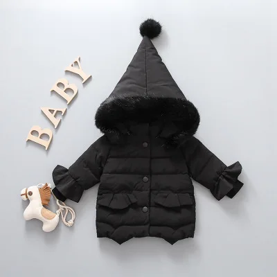 Зимние пальто для маленьких девочек, детские парки в подарок на Рождество, теплая куртка с капюшоном для девочек 2,3, 4,5, 6 лет, зимняя верхняя одежда - Цвет: black 2