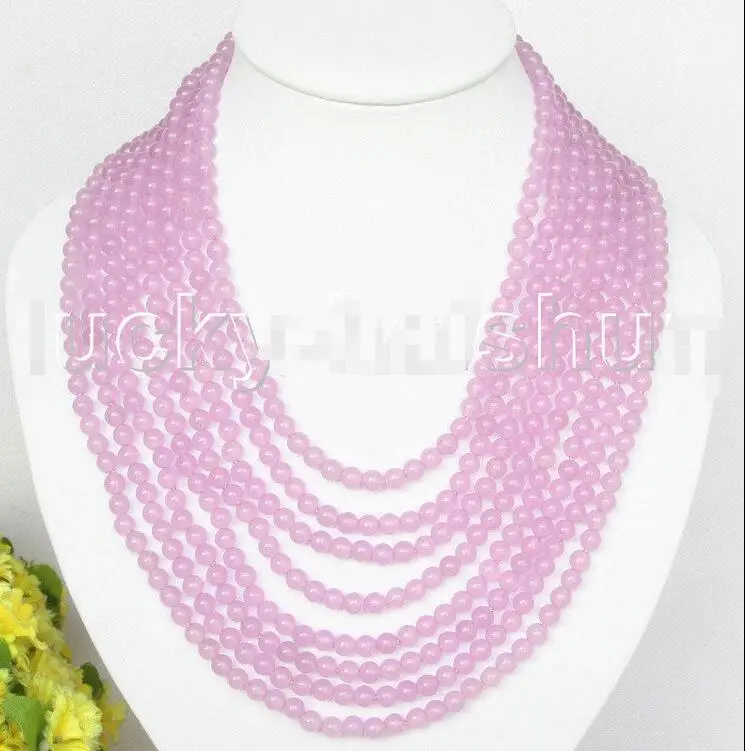

Free Shipping >> AAA natural 8row 17" 6mm round purple jade bead necklace magnet clasp j11380