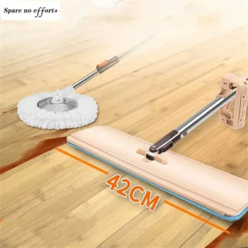 

180 Degree One Sided Flat Lazy Cleaning Mop Self-Wringing Flipping Telescopic Handle Mops 2Pcs Microfiber Replace Cloth Spin Mop
