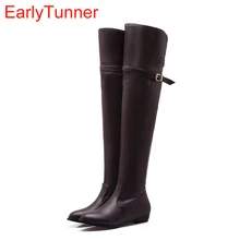Новые зимние Для женщин выше колена сапоги до бедра сладкий чёрный; коричневый Дамская обувь a181h плюс большой размер 45 10 11 Обувь на теплом меху